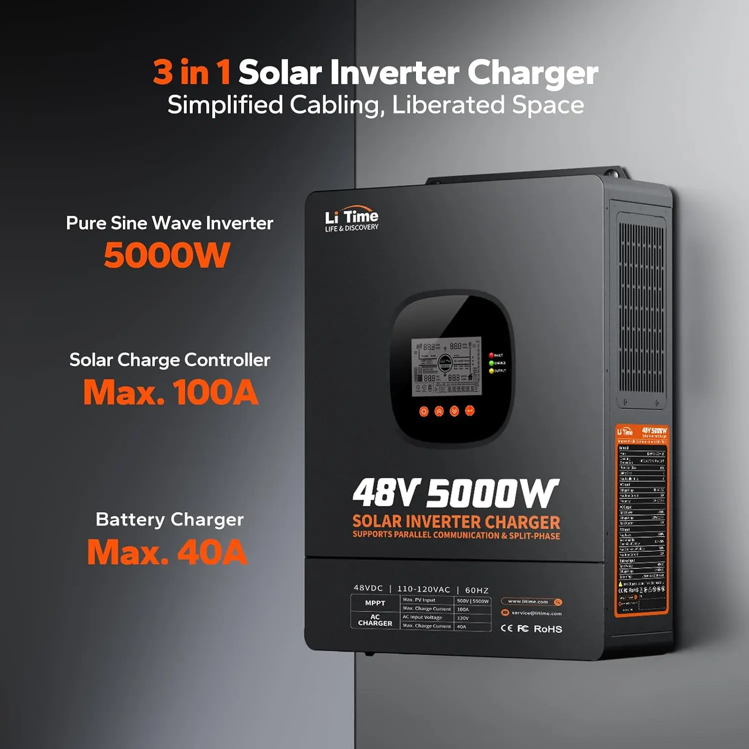LiTime, onduleur hybride solai - Parallel Solar Inverter 48V 5000W Mppt avis et prix
